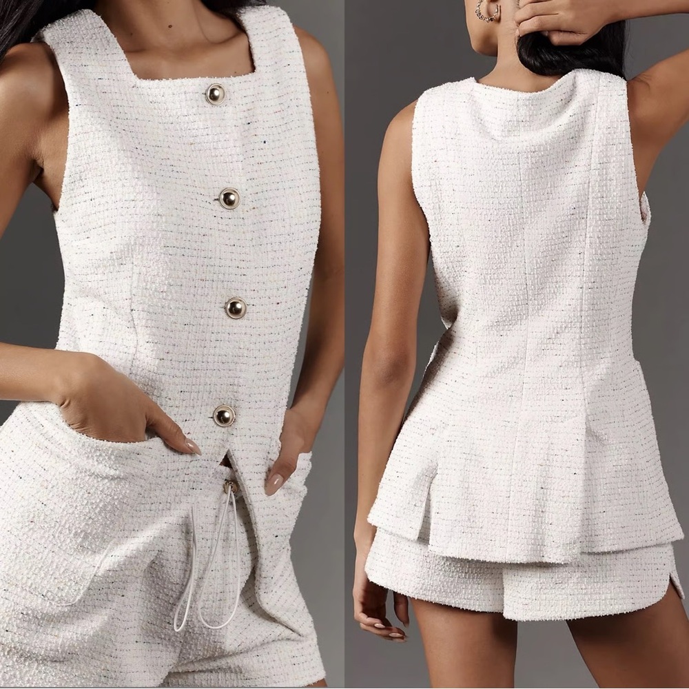White Tweed Sleeveless Top